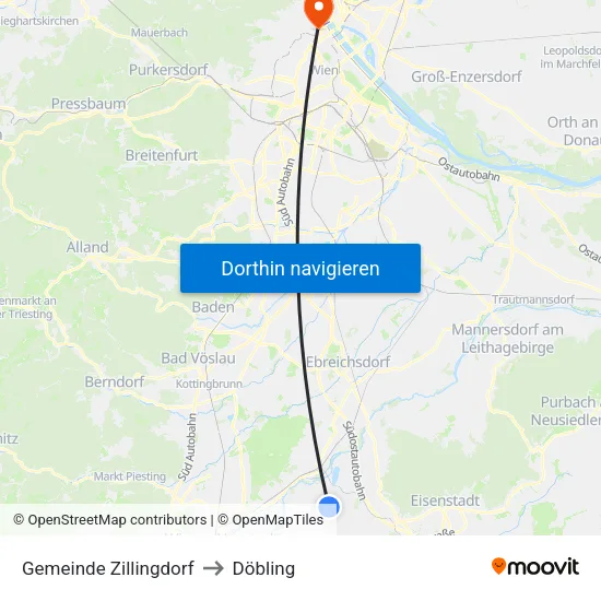 Gemeinde Zillingdorf to Döbling map