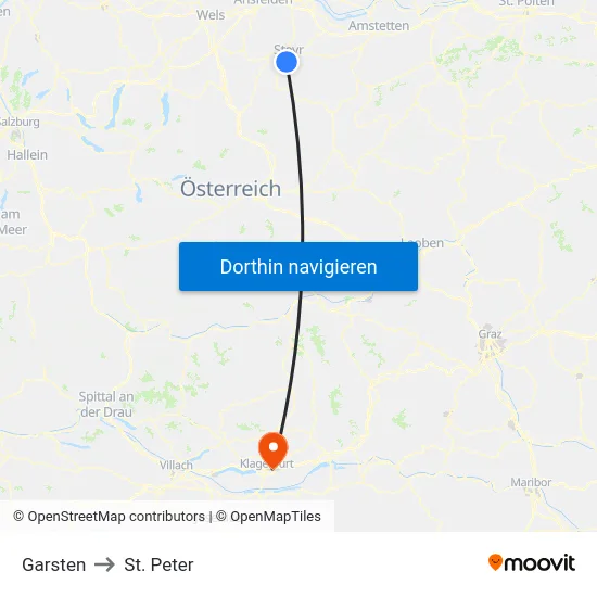 Garsten to St. Peter map