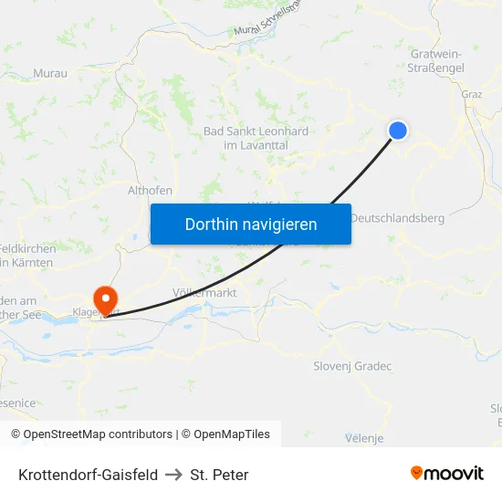 Krottendorf-Gaisfeld to St. Peter map