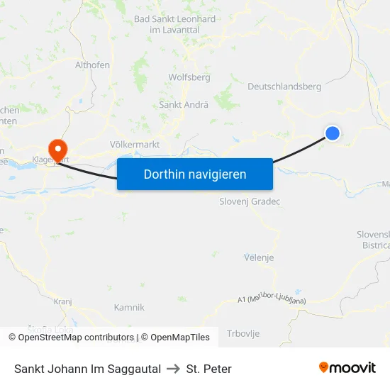 Sankt Johann Im Saggautal to St. Peter map