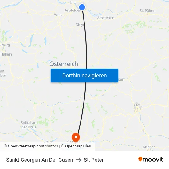 Sankt Georgen An Der Gusen to St. Peter map