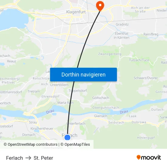 Ferlach to St. Peter map