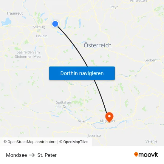 Mondsee to St. Peter map