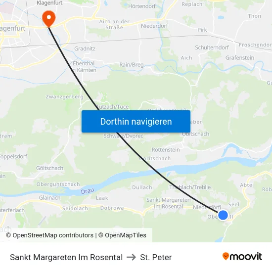 Sankt Margareten Im Rosental to St. Peter map