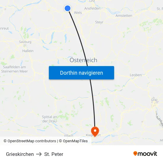 Grieskirchen to St. Peter map
