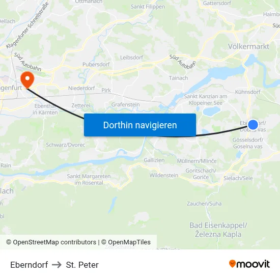 Eberndorf to St. Peter map