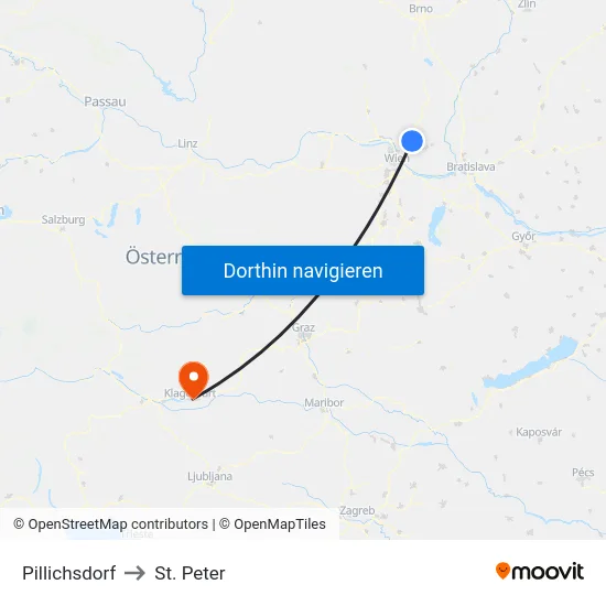 Pillichsdorf to St. Peter map