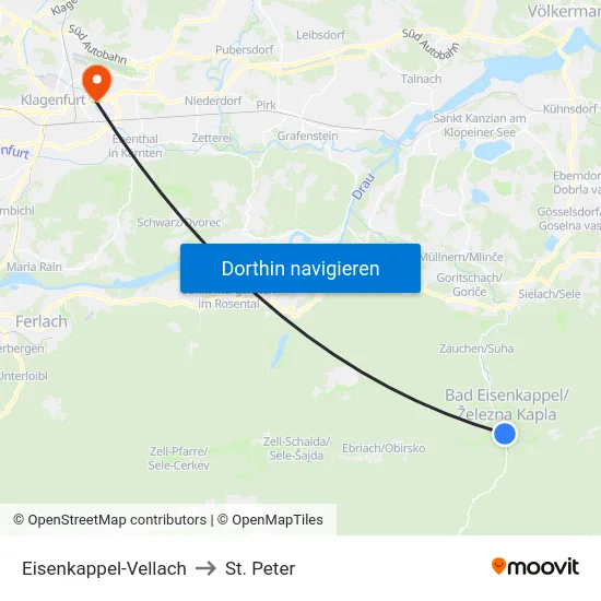 Eisenkappel-Vellach to St. Peter map