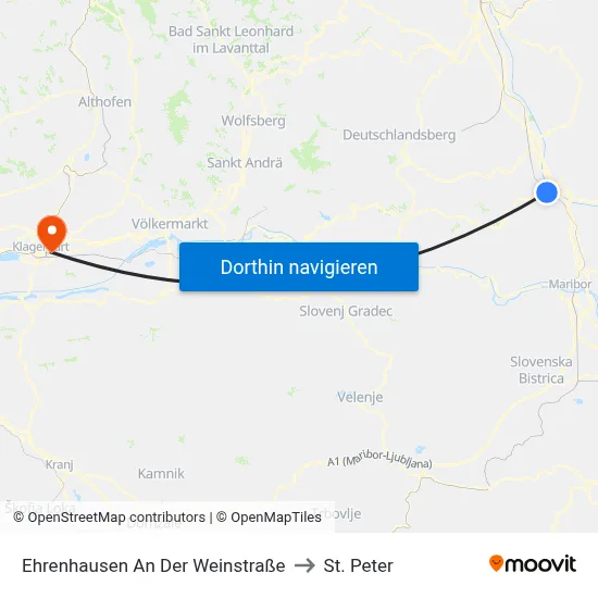 Ehrenhausen An Der Weinstraße to St. Peter map