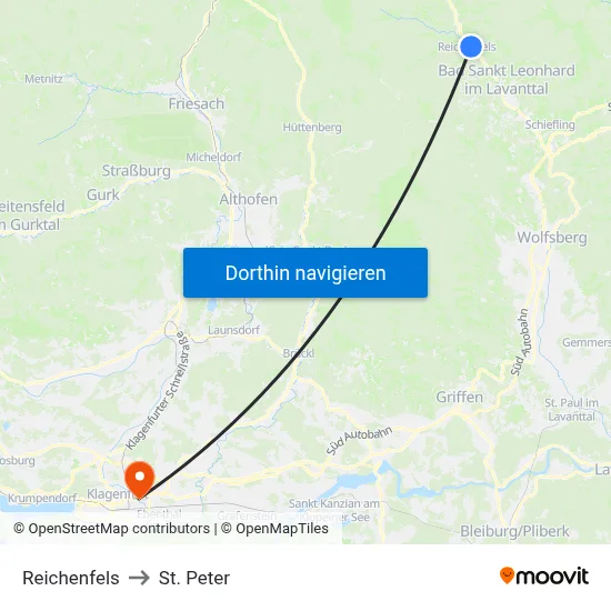 Reichenfels to St. Peter map
