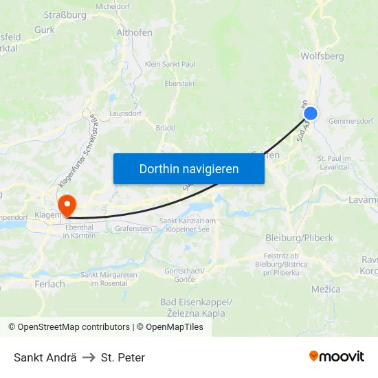 Sankt Andrä to St. Peter map
