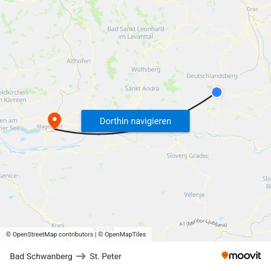 Bad Schwanberg to St. Peter map