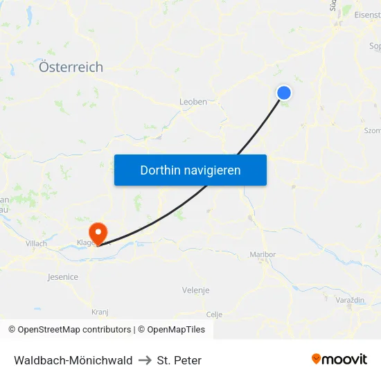 Waldbach-Mönichwald to St. Peter map
