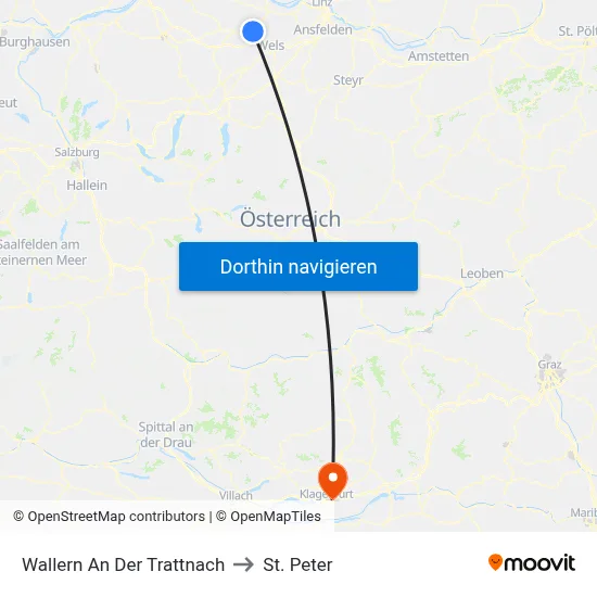 Wallern An Der Trattnach to St. Peter map