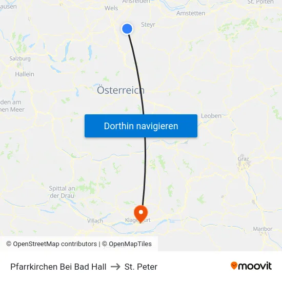 Pfarrkirchen Bei Bad Hall to St. Peter map