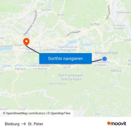 Bleiburg to St. Peter map