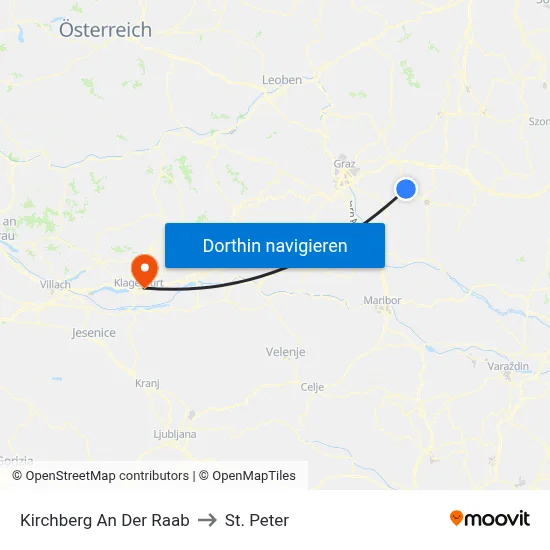 Kirchberg An Der Raab to St. Peter map