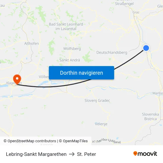 Lebring-Sankt Margarethen to St. Peter map