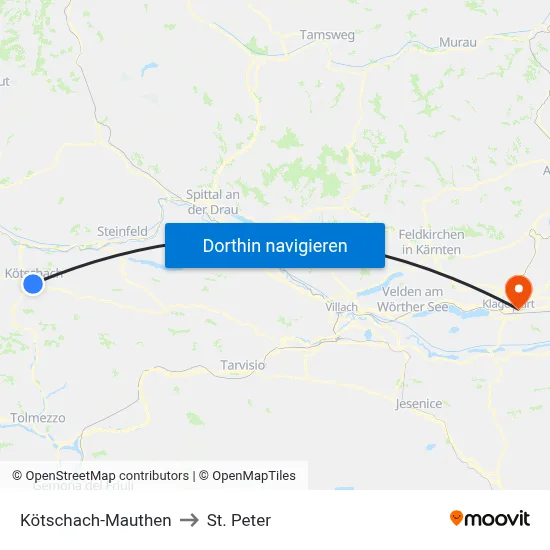 Kötschach-Mauthen to St. Peter map