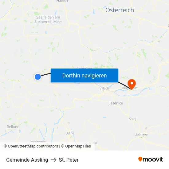 Gemeinde Assling to St. Peter map