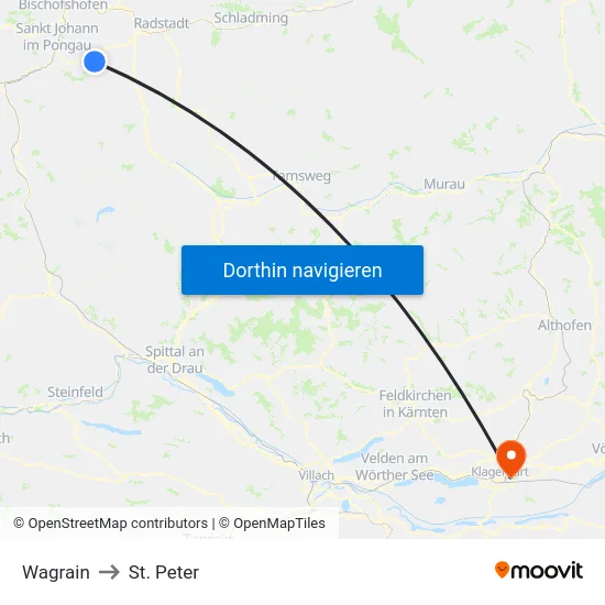 Wagrain to St. Peter map