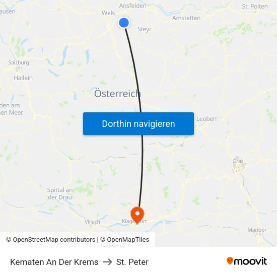 Kematen An Der Krems to St. Peter map
