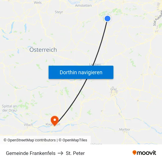 Gemeinde Frankenfels to St. Peter map