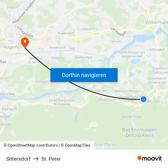 Sittersdorf to St. Peter map