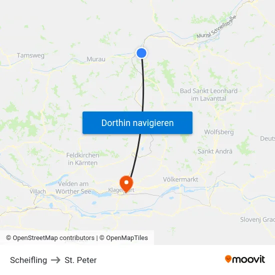 Scheifling to St. Peter map