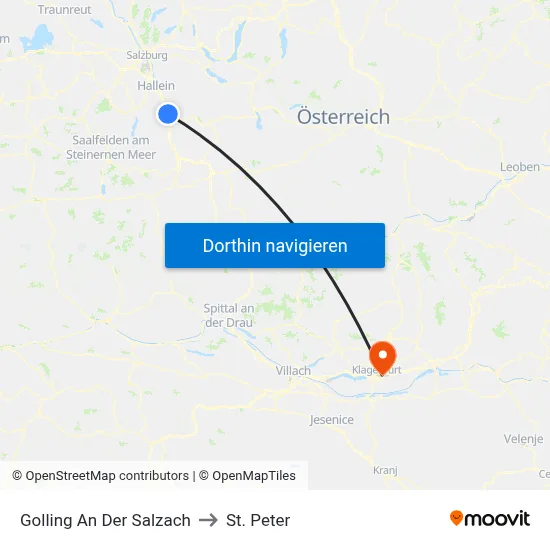 Golling An Der Salzach to St. Peter map