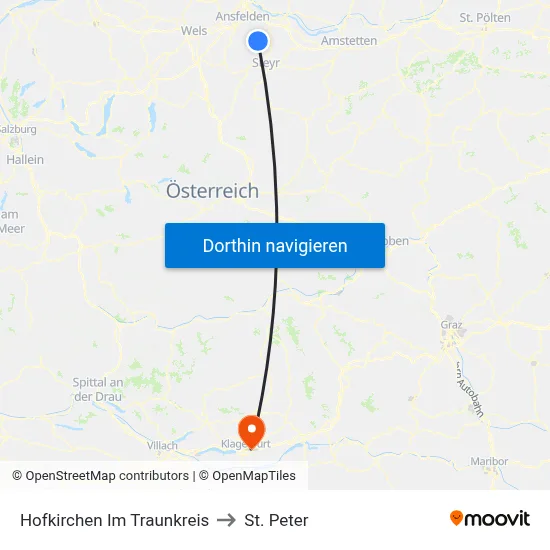 Hofkirchen Im Traunkreis to St. Peter map