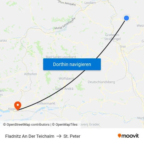 Fladnitz An Der Teichalm to St. Peter map