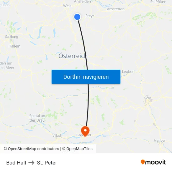 Bad Hall to St. Peter map