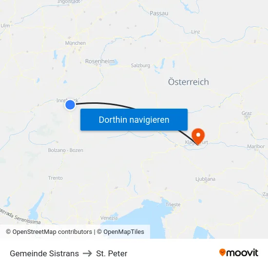 Gemeinde Sistrans to St. Peter map