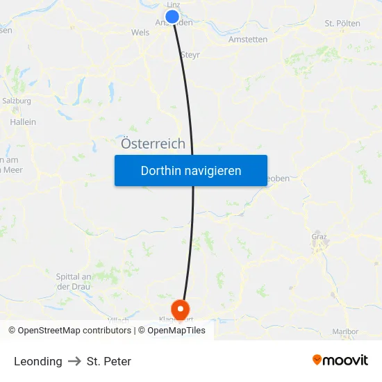 Leonding to St. Peter map