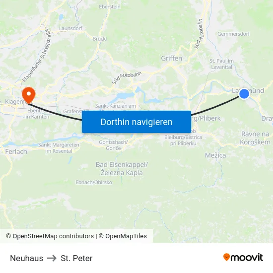 Neuhaus to St. Peter map