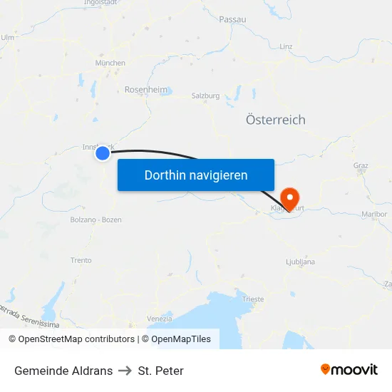 Gemeinde Aldrans to St. Peter map