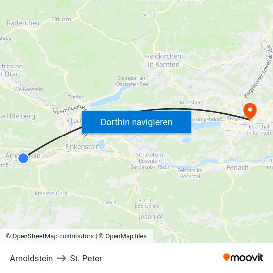 Arnoldstein to St. Peter map