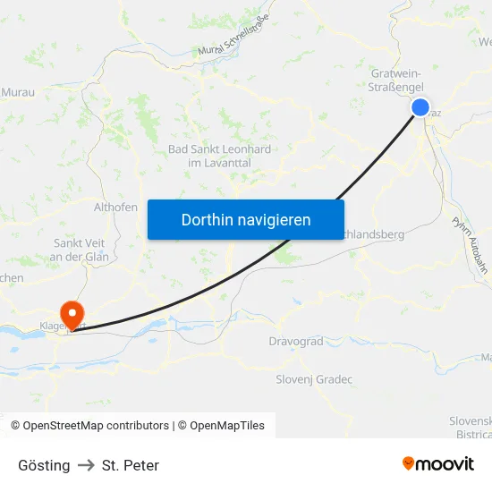 Gösting to St. Peter map