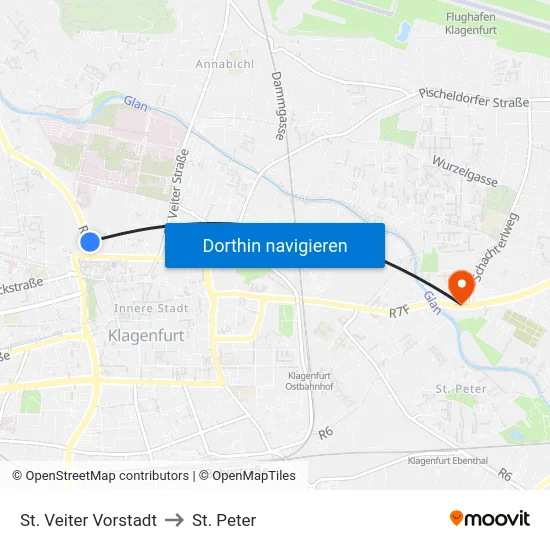 St. Veiter Vorstadt to St. Peter map