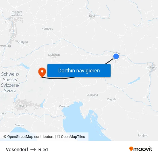 Vösendorf to Ried map