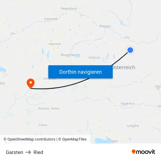Garsten to Ried map