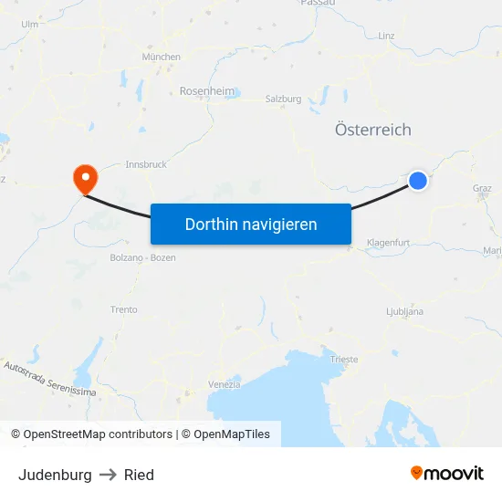 Judenburg to Ried map