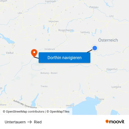 Untertauern to Ried map