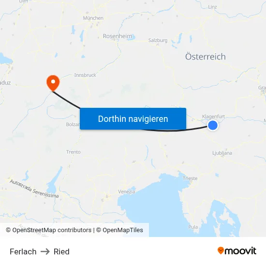 Ferlach to Ried map