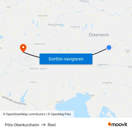 Pöls-Oberkurzheim to Ried map