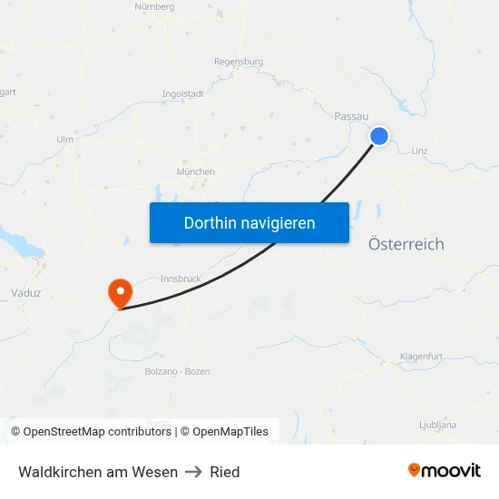 Waldkirchen am Wesen to Ried map