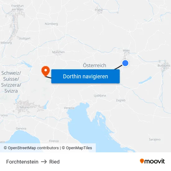 Forchtenstein to Ried map