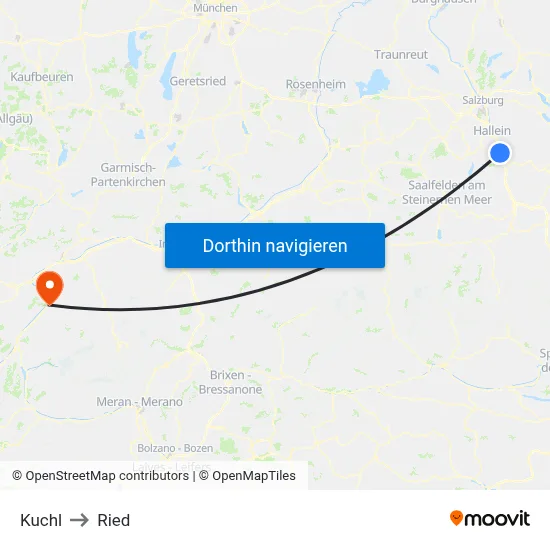 Kuchl to Ried map
