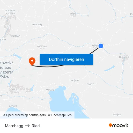 Marchegg to Ried map